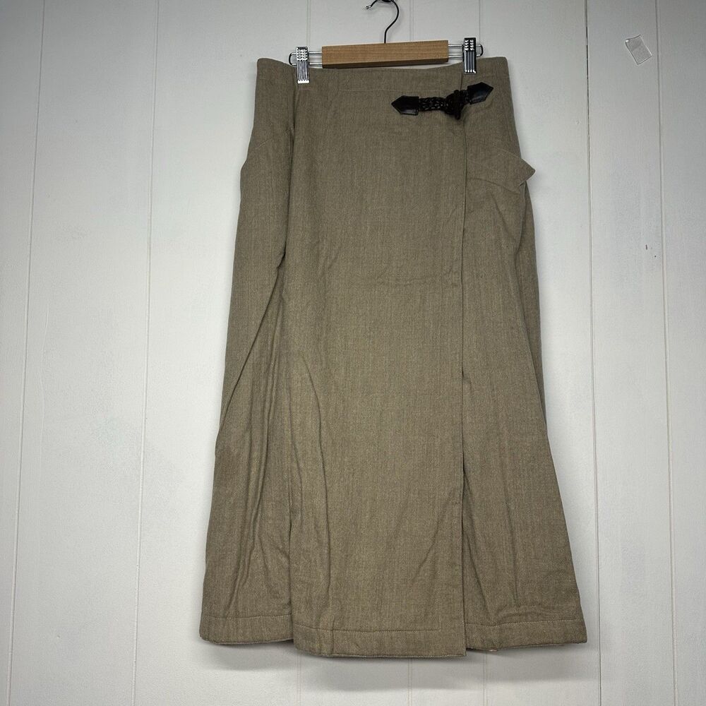 Hervé Bernard Women’s 100% Pure Wool Skirt Size 14 Brown Wrap Midi